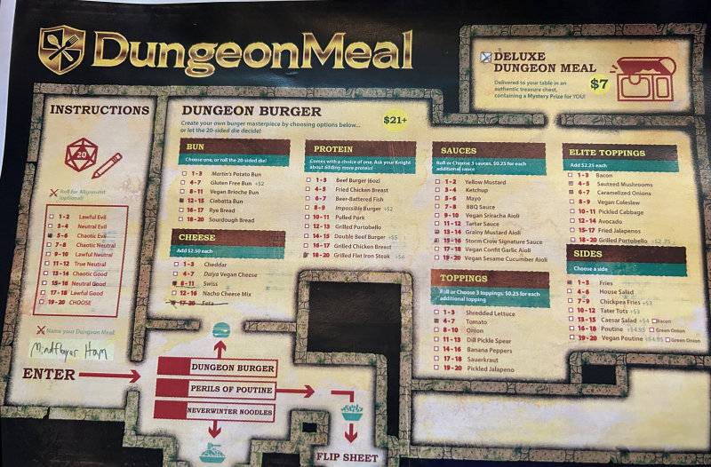 Dungeon Meal Menu at Storm Crow Manor